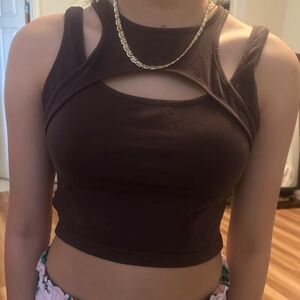 Chic Brown Cutout Crop Top